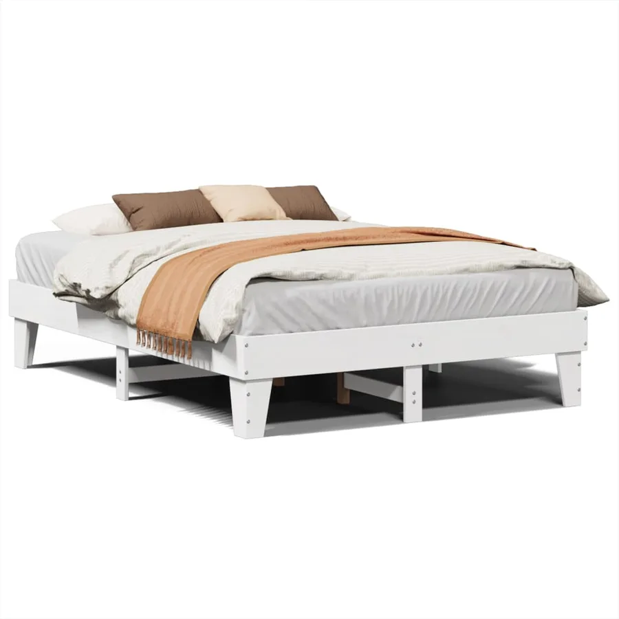 Cadre de lit sans matelas blanc 160x200 cm bois de pin massif - 2