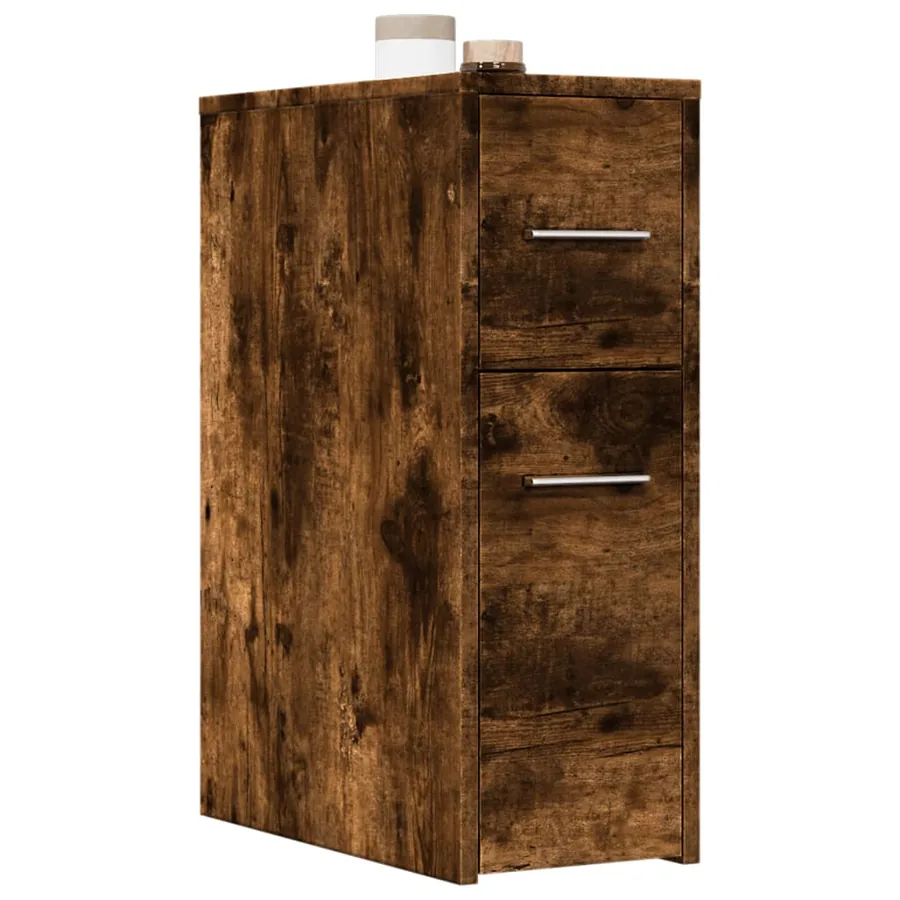 Armoire de salle de bain étroite avec roulettes chêne fumé