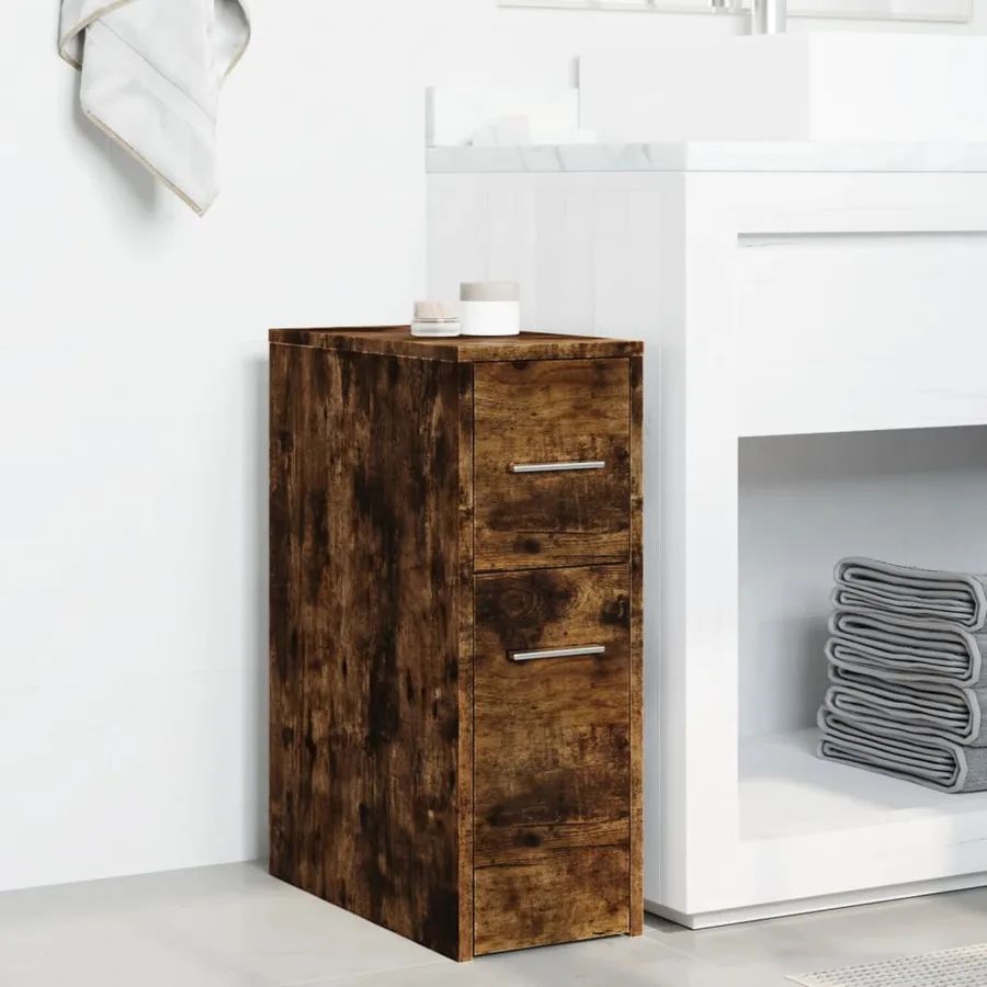 Armoire de salle de bain étroite avec roulettes chêne fumé - 3