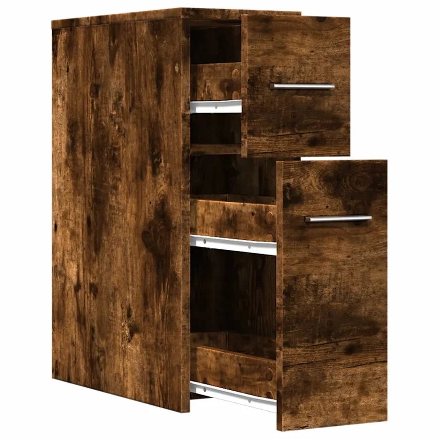 Armoire de salle de bain étroite avec roulettes chêne fumé - 7