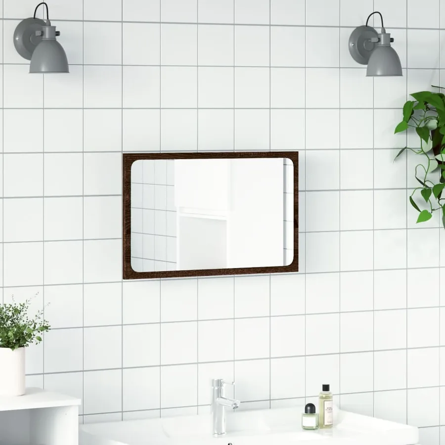 Miroir de salle de bain à LED chêne marron bois d'ingénierie - 4