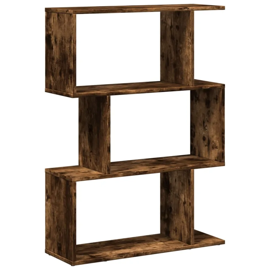 Étagère séparatrice de pièce à 3 niveaux chêne fumé 70x24x97 cm - 6