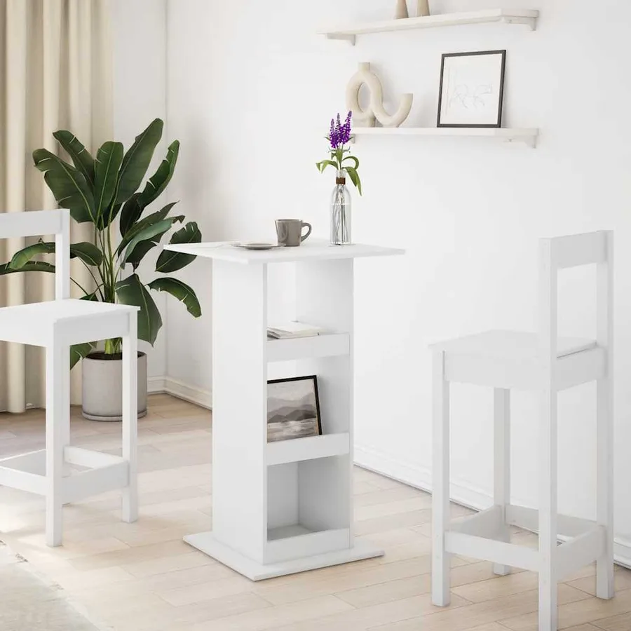 Table de bar avec rangement blanc 60x60x102cm bois d’ingénierie - 3