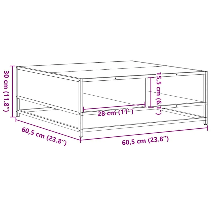 Table basse chêne marron 60,5x60,5x30cm bois d'ingénierie/métal - 10