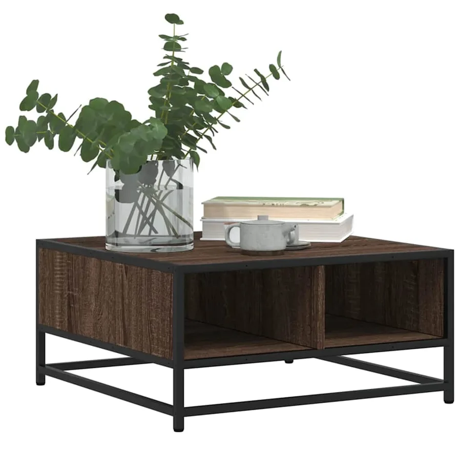 Table basse chêne marron 60,5x60,5x30cm bois d'ingénierie/métal - 4
