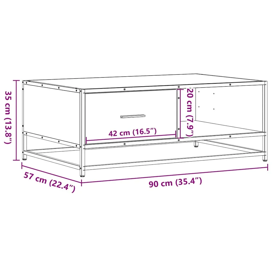 Table basse noir 90x57x35 cm bois d'ingénierie et métal - 12