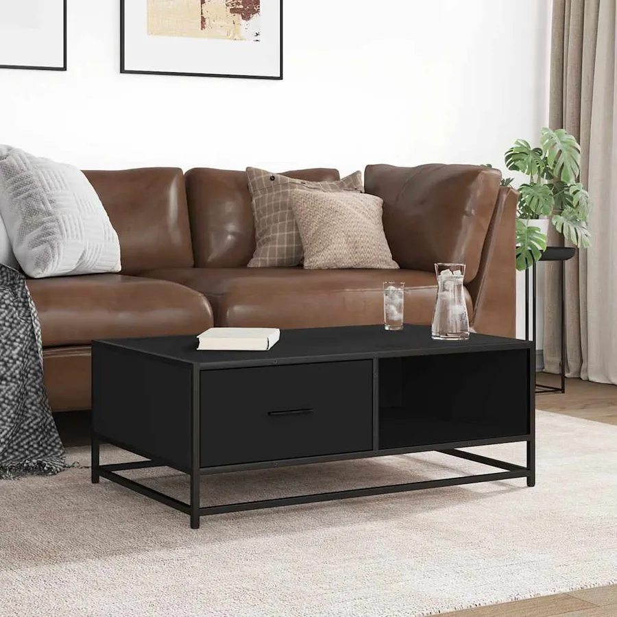 Table basse noir 90x57x35 cm bois d'ingénierie et métal - 3