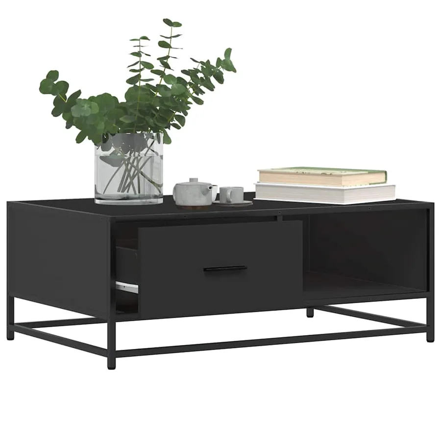 Table basse noir 90x57x35 cm bois d'ingénierie et métal - 4
