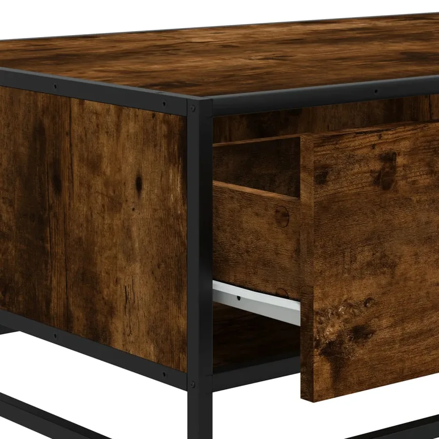 Table basse chêne fumé 90x57x35 cm bois d'ingénierie et métal - 10