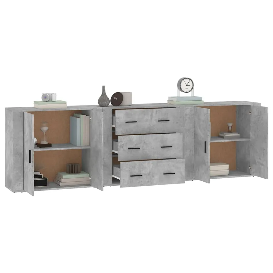 Buffets 3 pcs gris béton bois d'ingénierie - 4