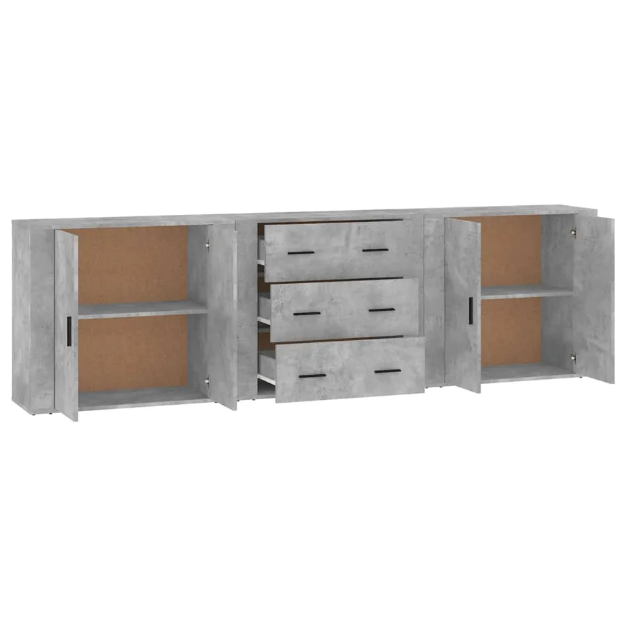 Buffets 3 pcs gris béton bois d'ingénierie - 5