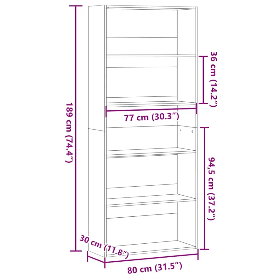 Bibliothèque vieux bois 80x30x189 cm bois d'ingénierie - 10