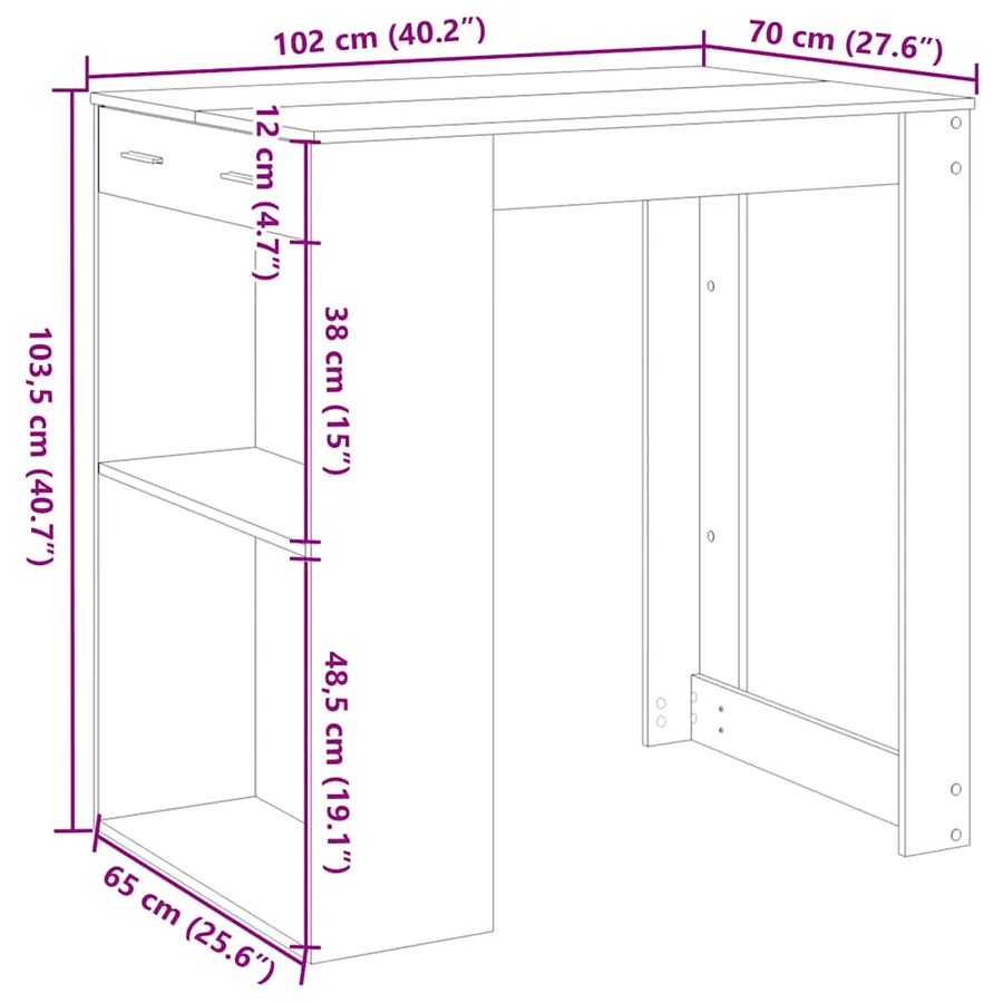 Table de bar blanc 102x70x103,5 cm bois d'ingénierie - 10