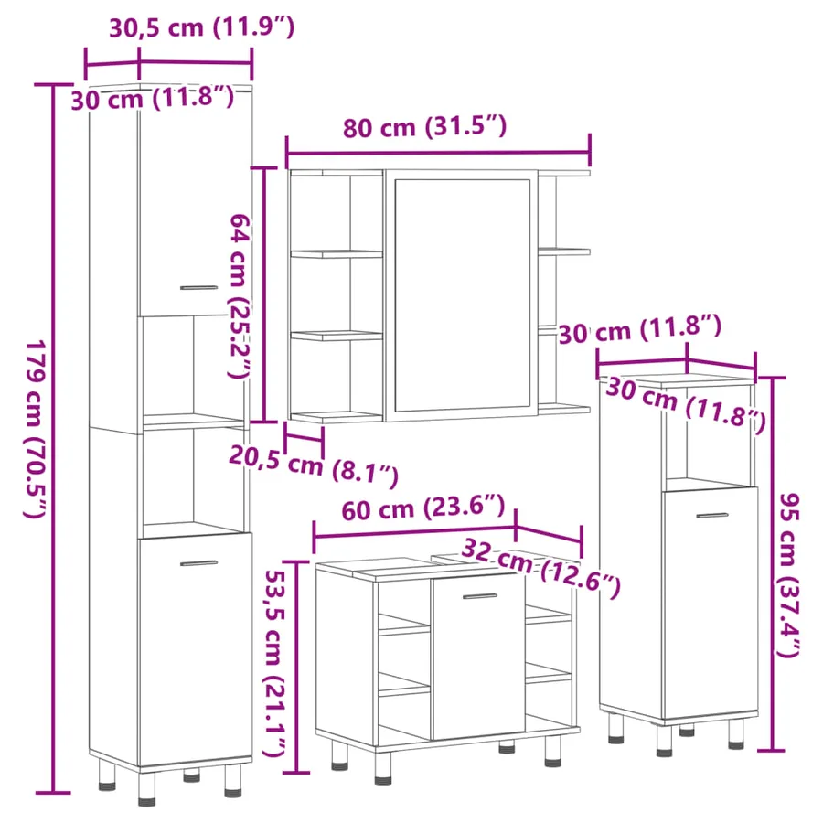 Ensemble de meubles de salle de bain 4 pcs chêne sonoma - 14