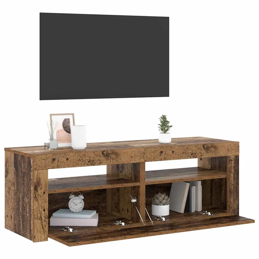 Meuble TV avec lumières LED vieux bois bois d'ingénierie - 5