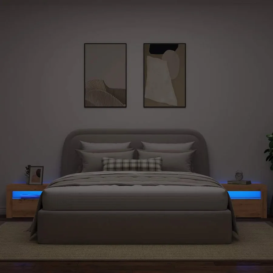 Tables de chevet 2 pcs avec LED chêne artisanal 60x35x40 cm - 5