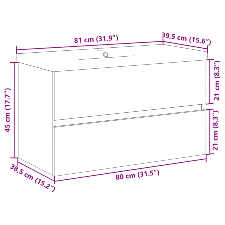 Armoire lavabo avec bassin intégré chêne artisanal - 11