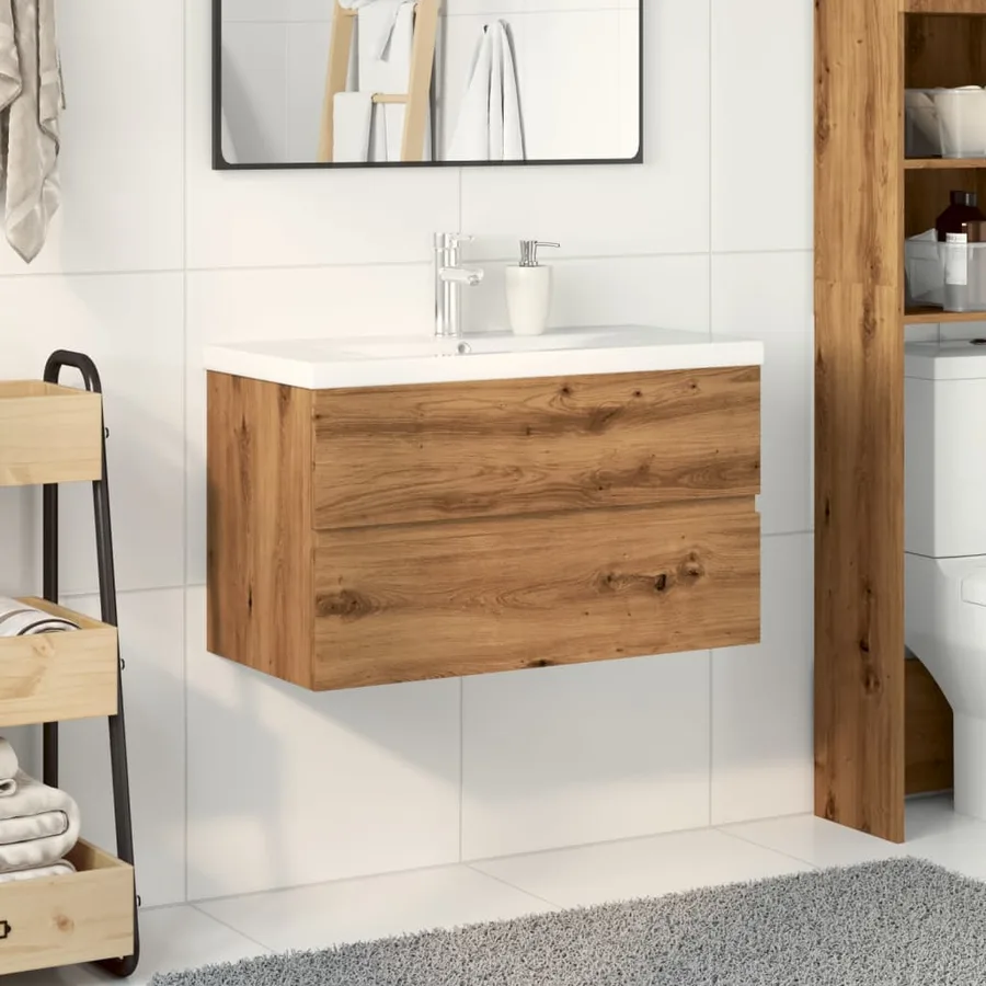Armoire lavabo avec bassin intégré chêne artisanal - 3