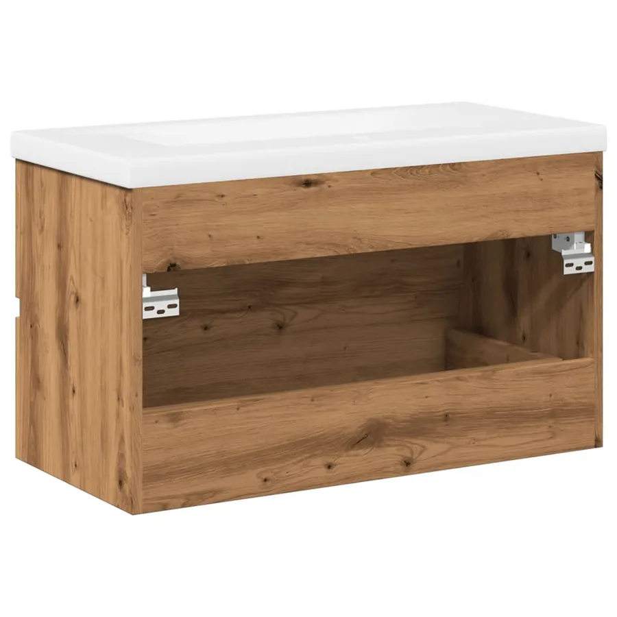 Armoire lavabo avec bassin intégré chêne artisanal - 8