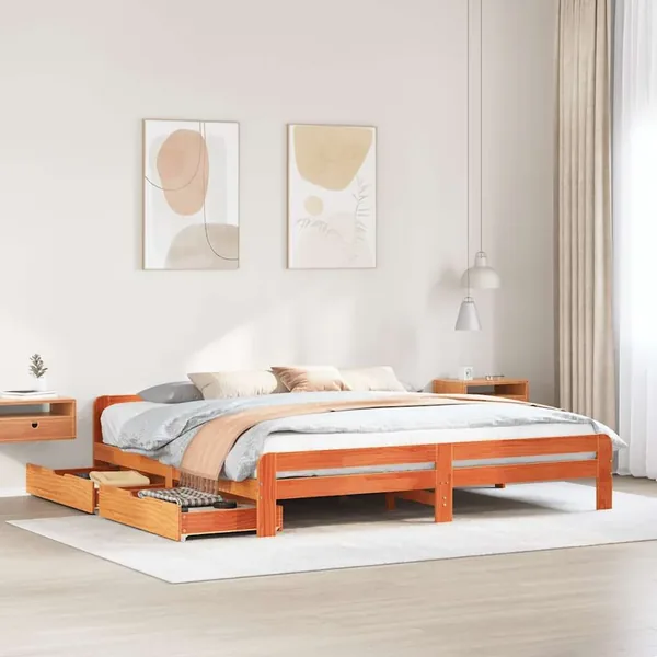 Cadre de lit sans matelas cire marron 180x200cm bois pin massif