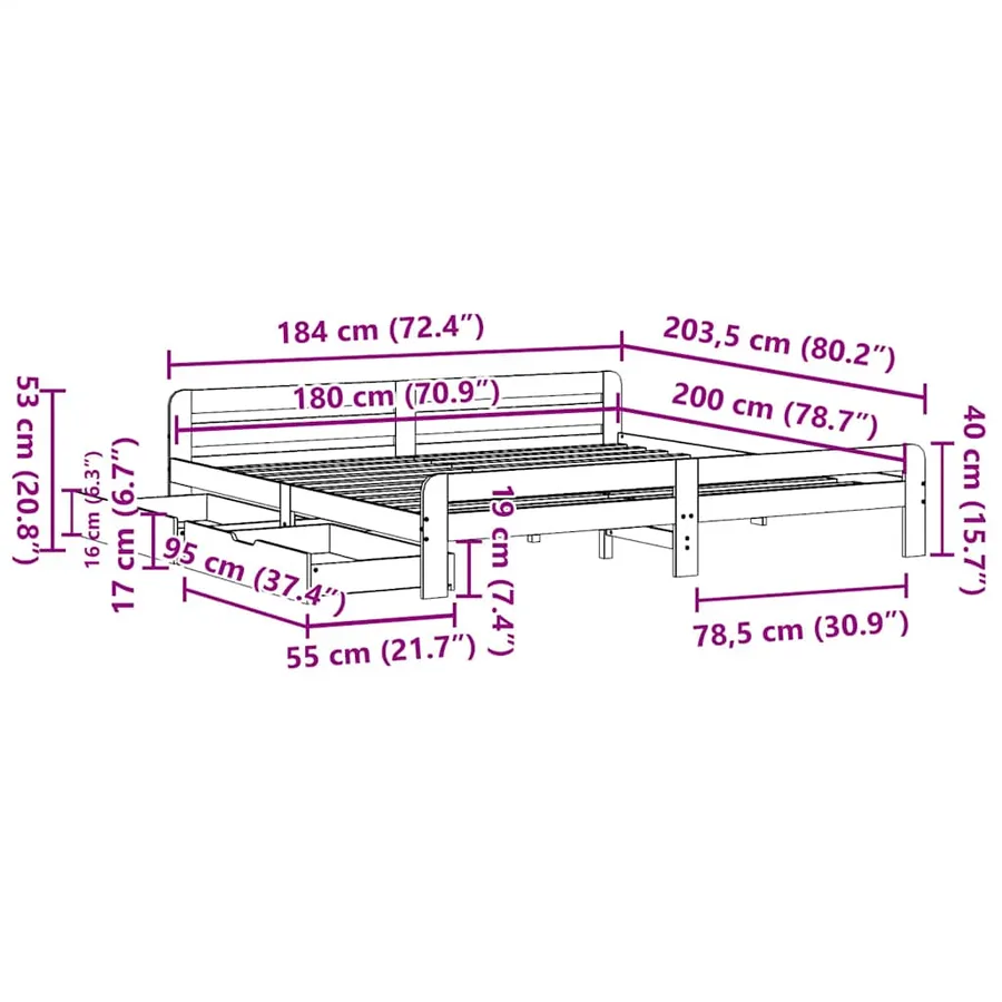 Cadre de lit sans matelas cire marron 180x200cm bois pin massif - 12