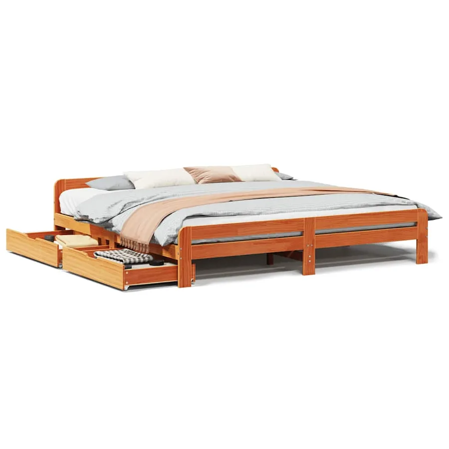 Cadre de lit sans matelas cire marron 180x200cm bois pin massif - 2