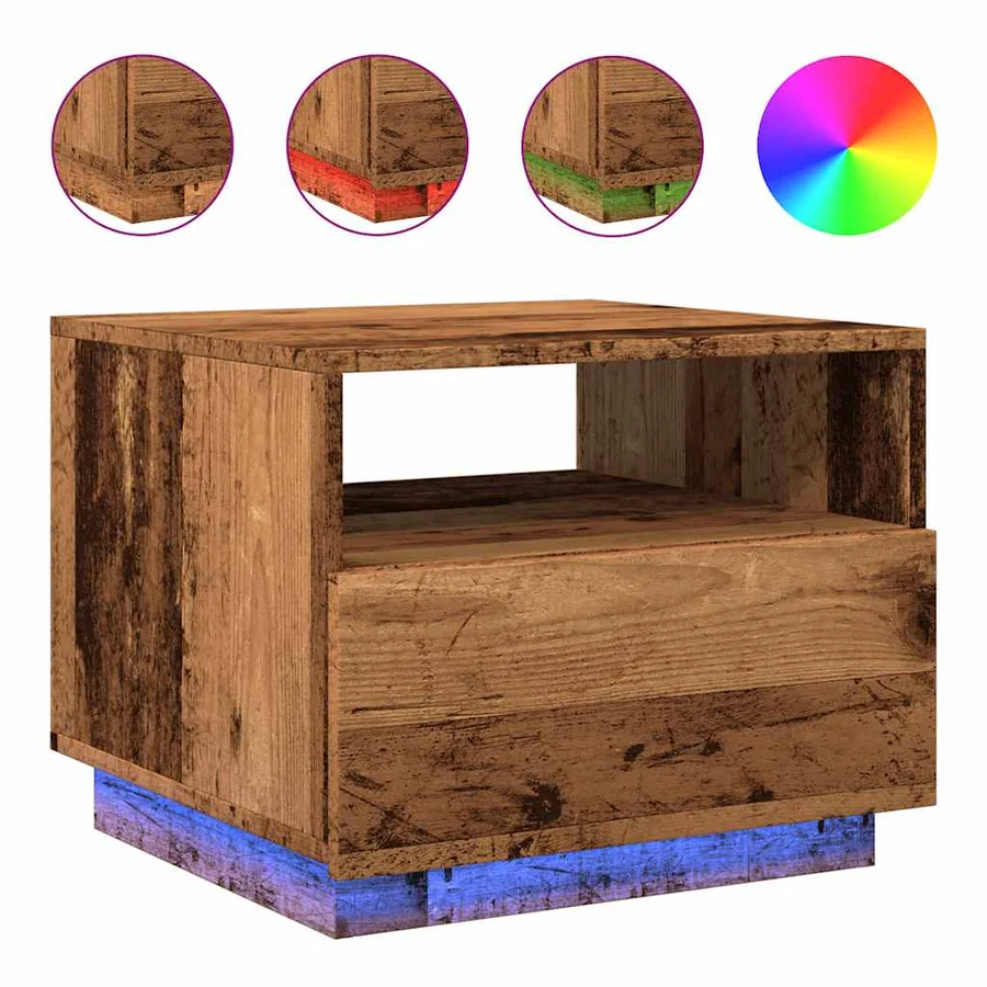 Table basse avec lumières LED vieux bois 50x49x40 cm - 2