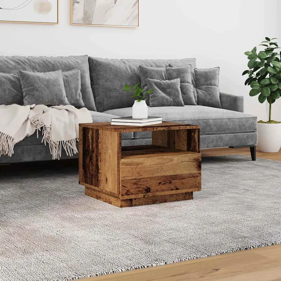 Table basse avec lumières LED vieux bois 50x49x40 cm - 4