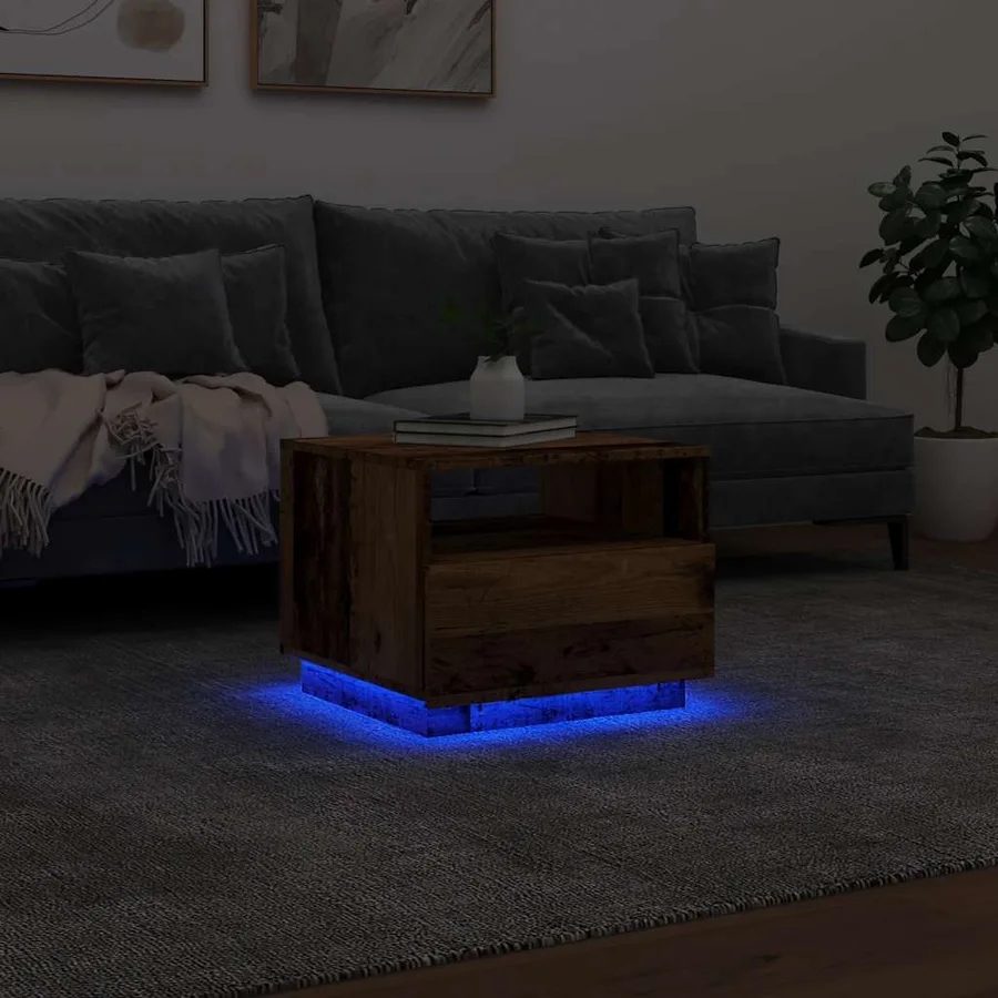 Table basse avec lumières LED vieux bois 50x49x40 cm - 5