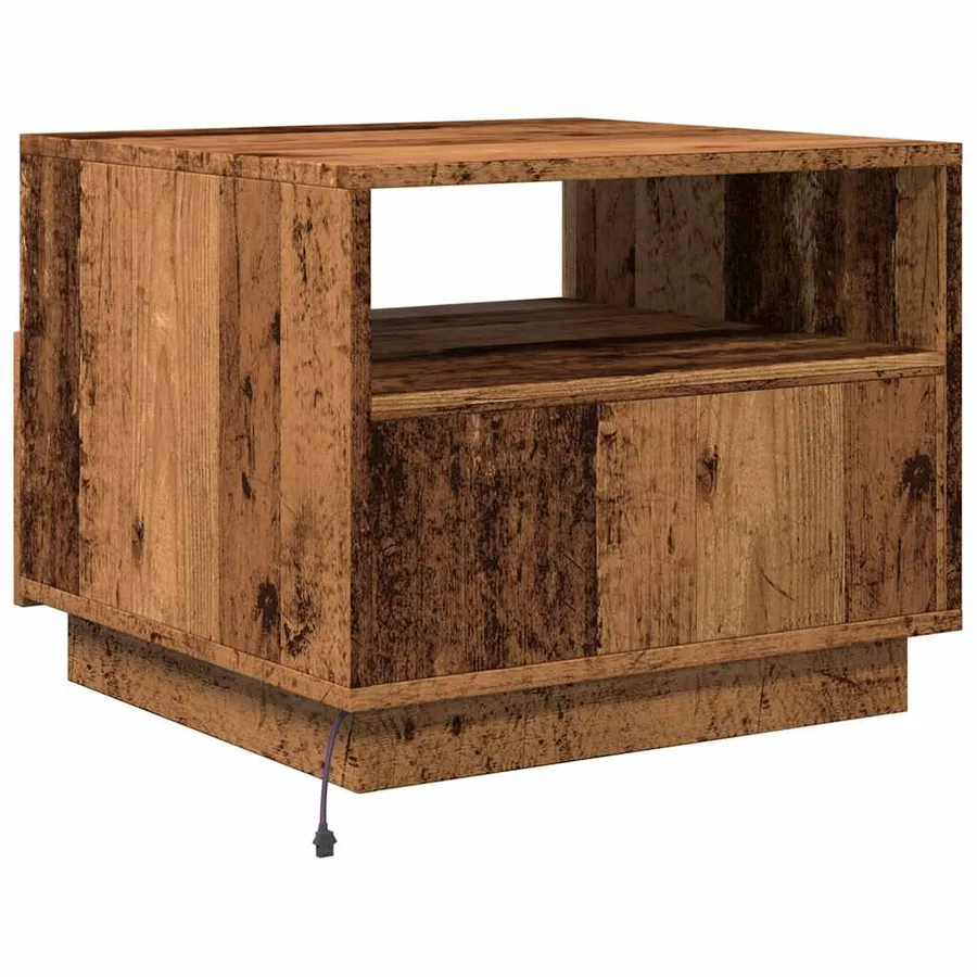 Table basse avec lumières LED vieux bois 50x49x40 cm - 9