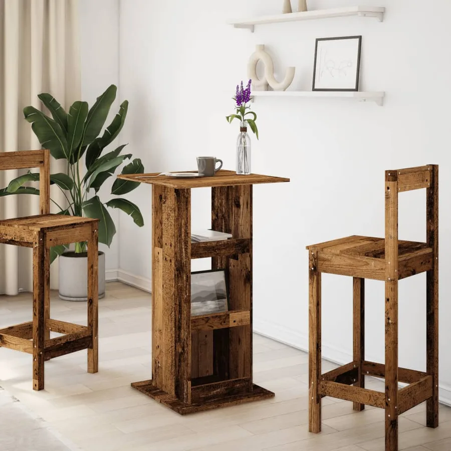 Table de bar avec rangement vieux bois bois d’ingénierie - 3