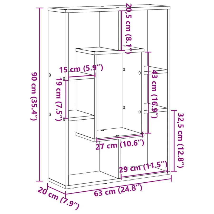 Bibliothèque sonoma gris 63x20x90 cm bois d'ingénierie - 11