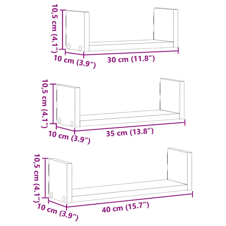 Étagères murales 3 pcs chêne sonoma bois d'ingénierie - 10