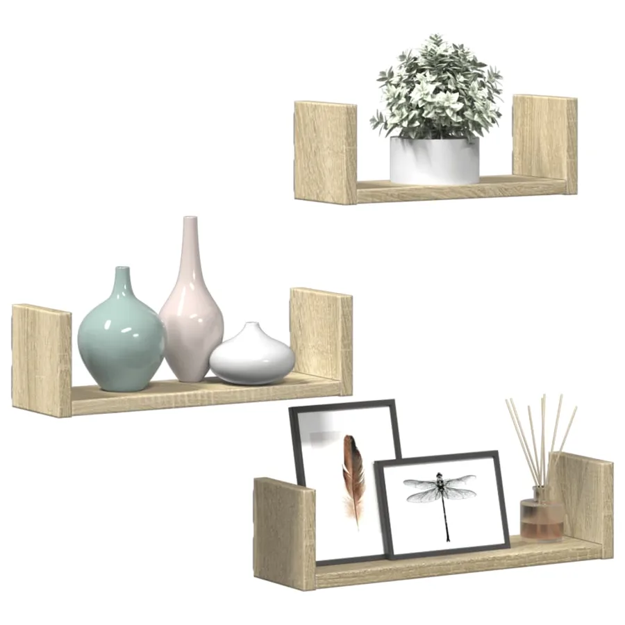Étagères murales 3 pcs chêne sonoma bois d'ingénierie - 3