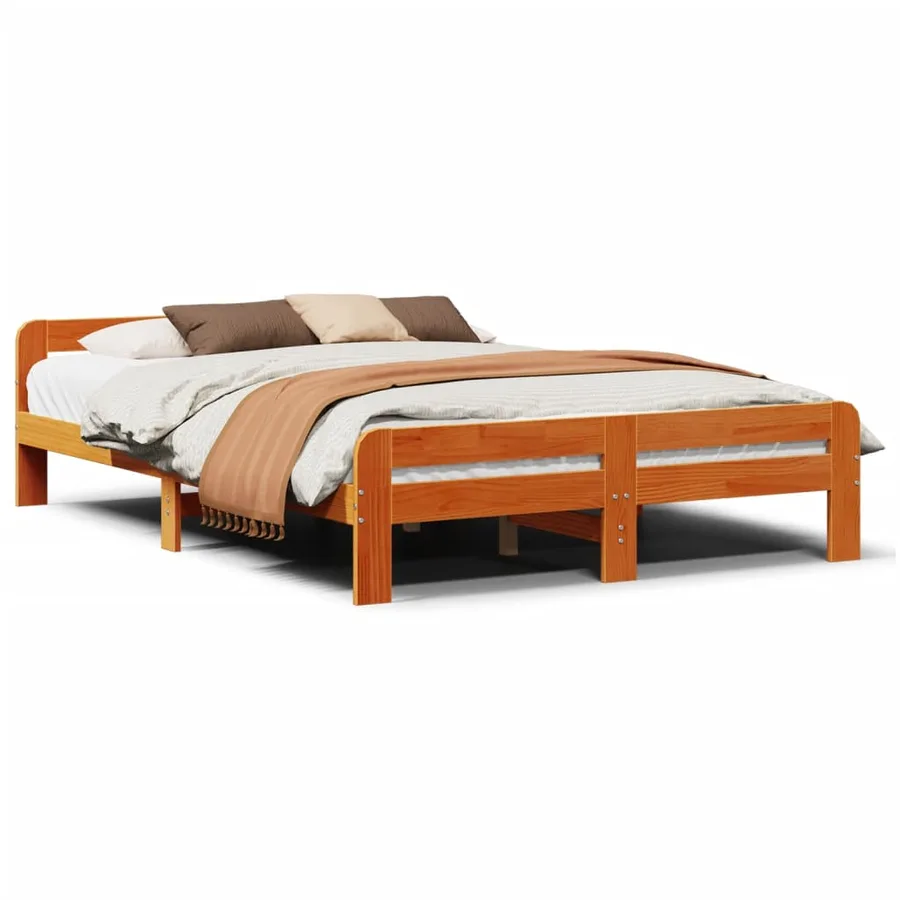 Cadre de lit sans matelas cire marron 160x200cm bois pin massif - 2