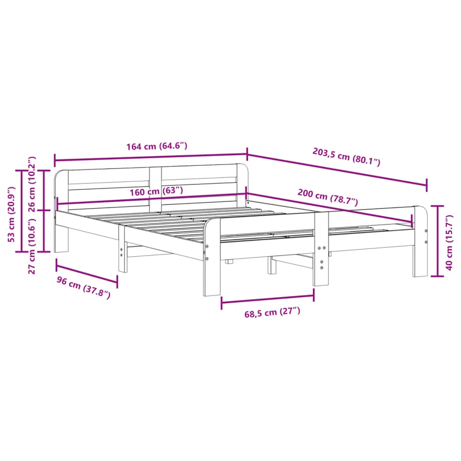 Cadre de lit sans matelas cire marron 160x200cm bois pin massif - 9
