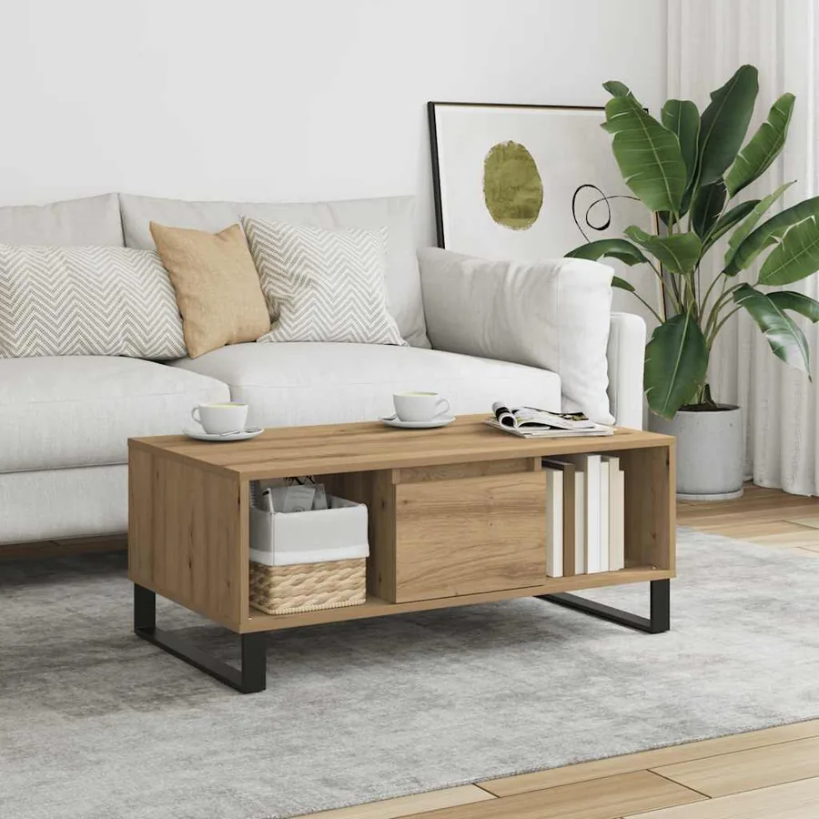 Table basse chêne artisanal 90x50x36,5 cm bois d'ingénierie