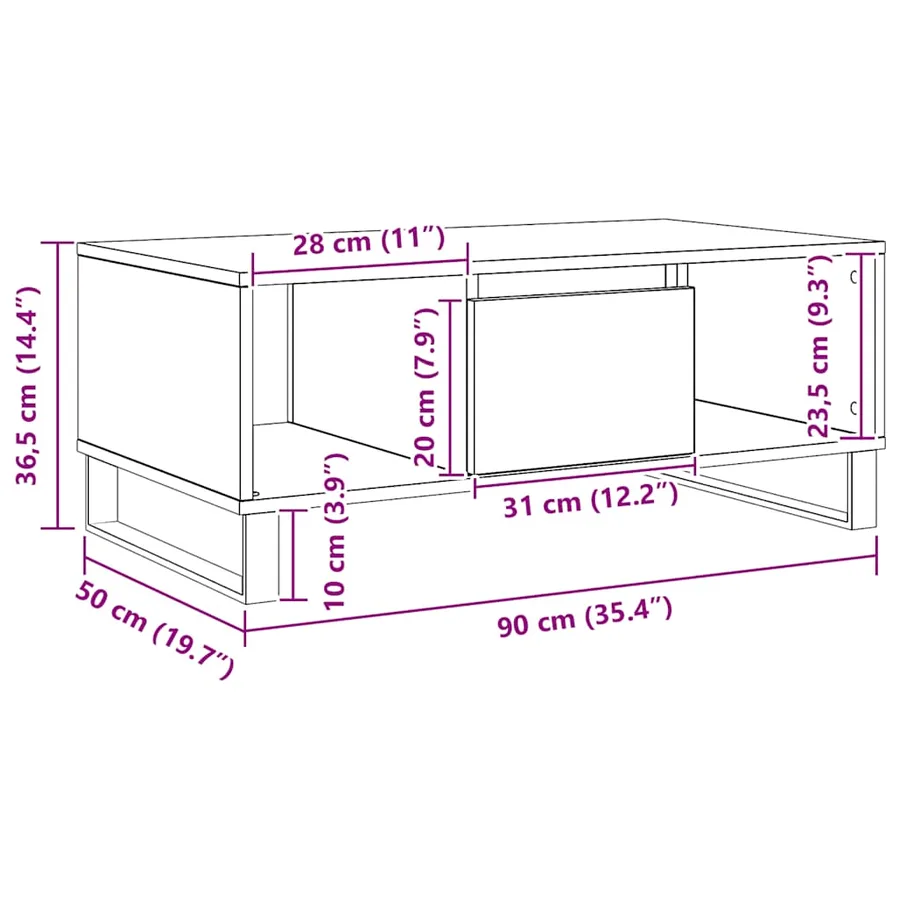 Table basse chêne artisanal 90x50x36,5 cm bois d'ingénierie - 10
