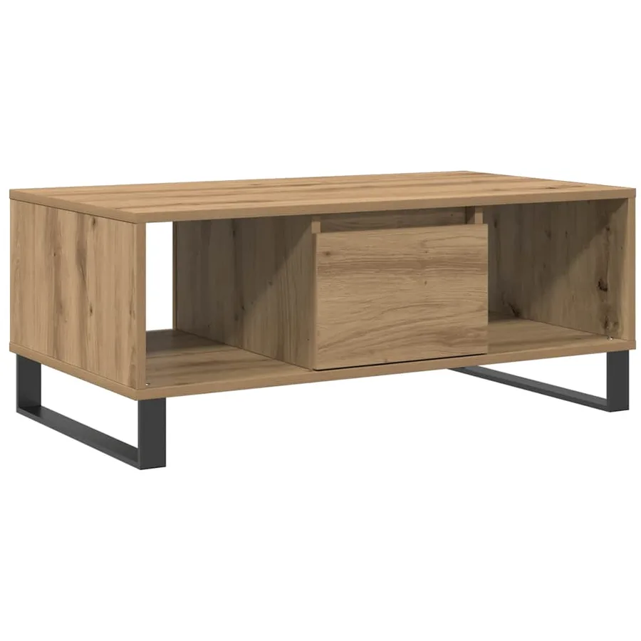 Table basse chêne artisanal 90x50x36,5 cm bois d'ingénierie - 2