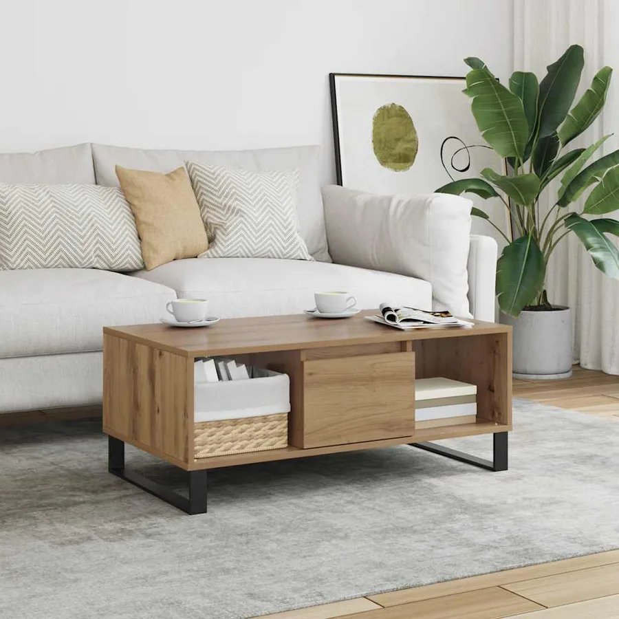 Table basse chêne artisanal 90x50x36,5 cm bois d'ingénierie - 3