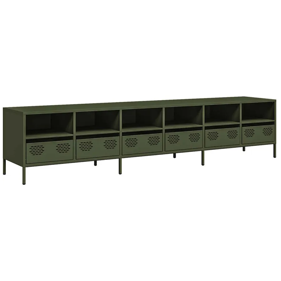 Meuble TV vert olive 202x39x43,5 cm acier laminé à froid - 2