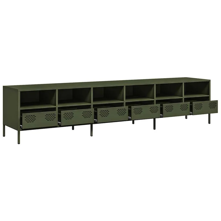 Meuble TV vert olive 202x39x43,5 cm acier laminé à froid - 4