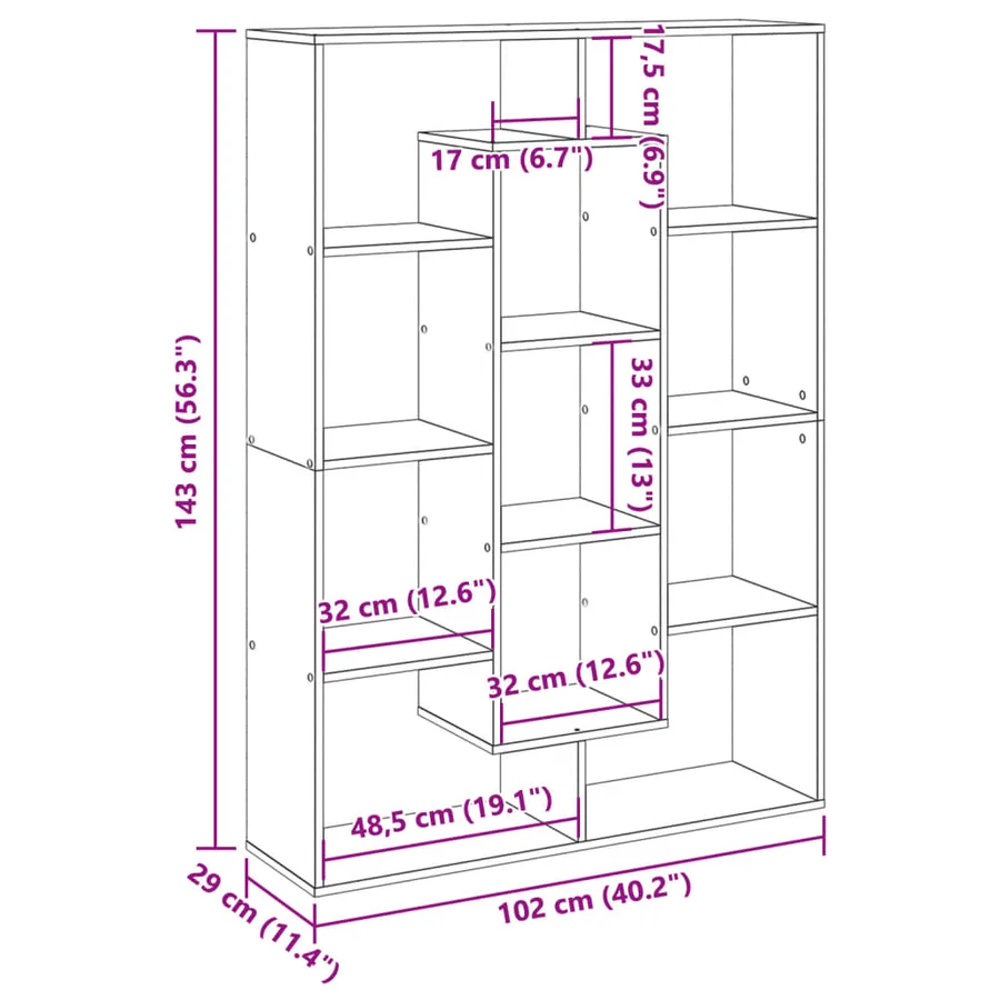 Bibliothèque sonoma gris 102x29x143 cm bois d'ingénierie - 11