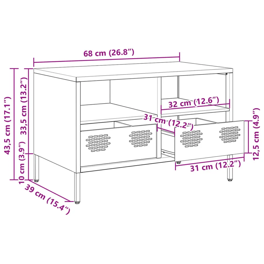 Meuble TV vert olive 68x39x43,5 cm acier laminé à froid - 12
