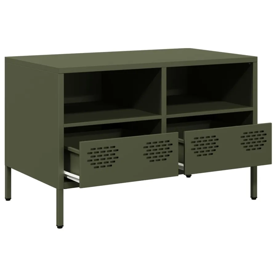 Meuble TV vert olive 68x39x43,5 cm acier laminé à froid - 4