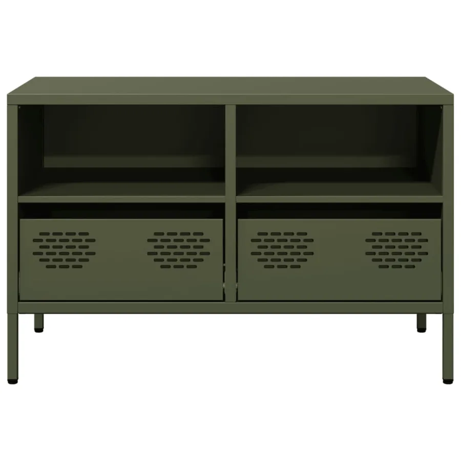 Meuble TV vert olive 68x39x43,5 cm acier laminé à froid - 5