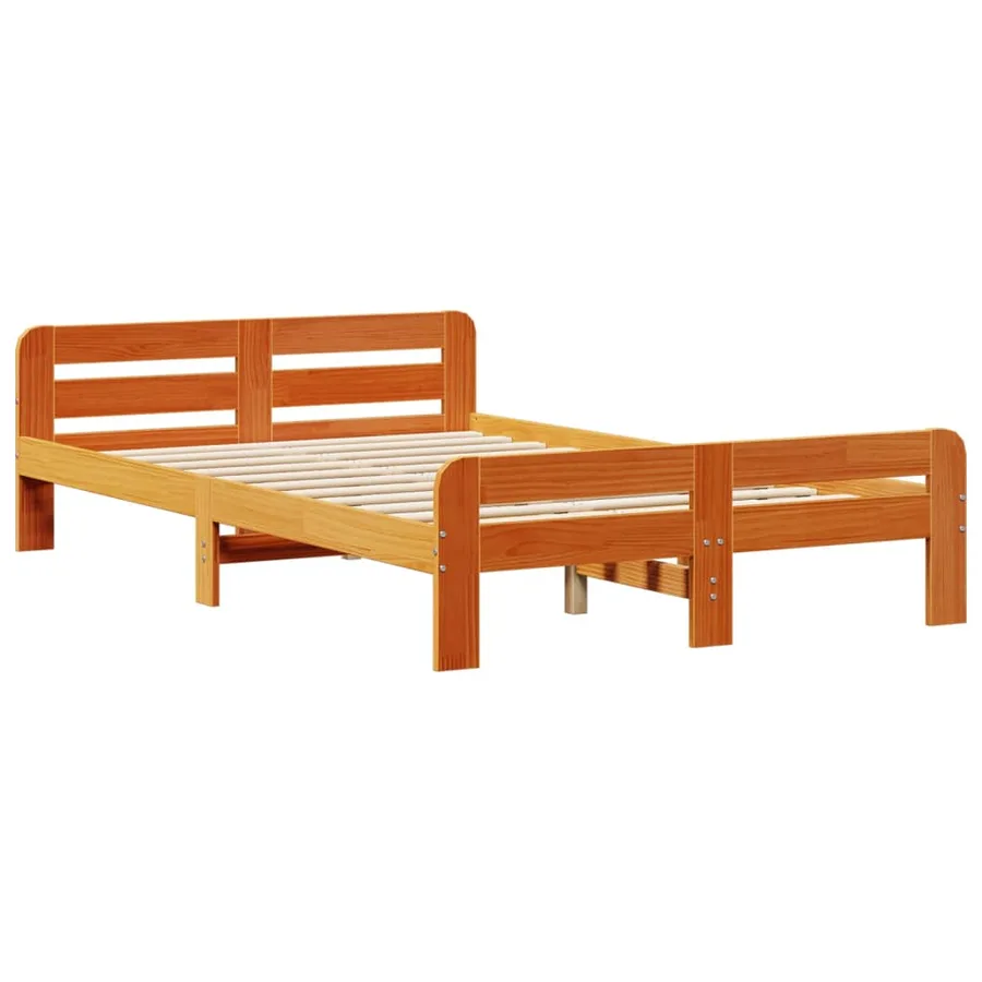 Cadre de lit sans matelas cire marron 135x190cm bois pin massif - 3