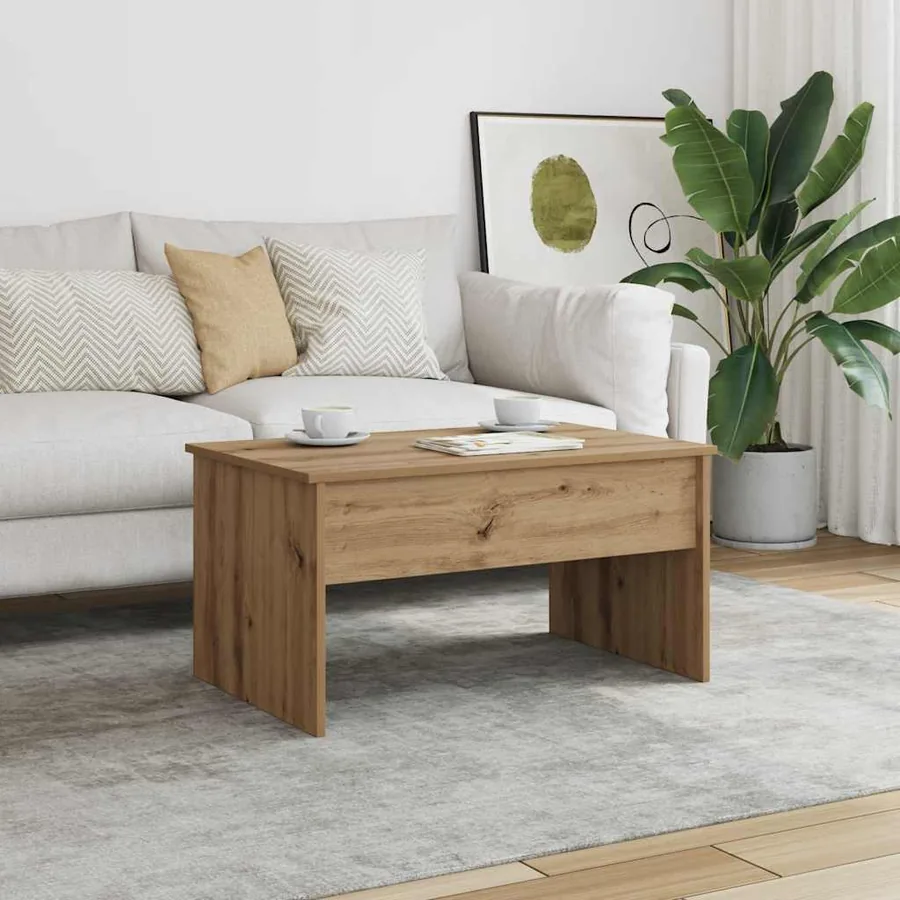Table basse chêne artisanal 80x50,5x41,5 cm bois d'ingénierie