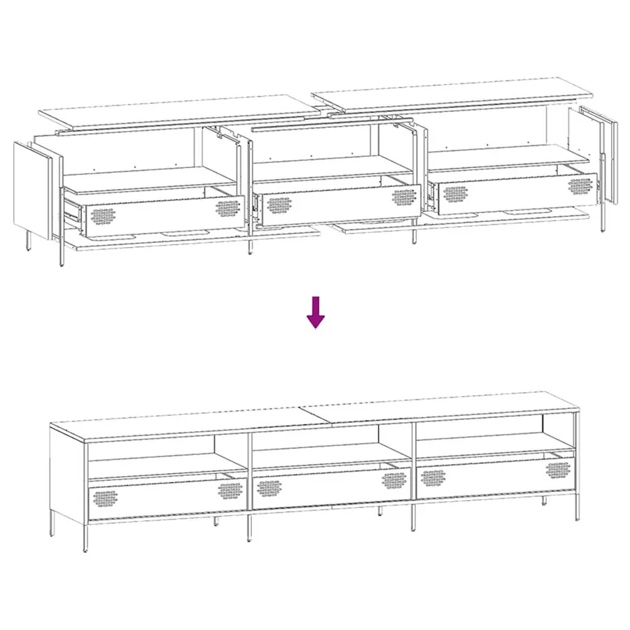 Meuble TV anthracite 202x39x43,5 cm acier laminé à froid - 11