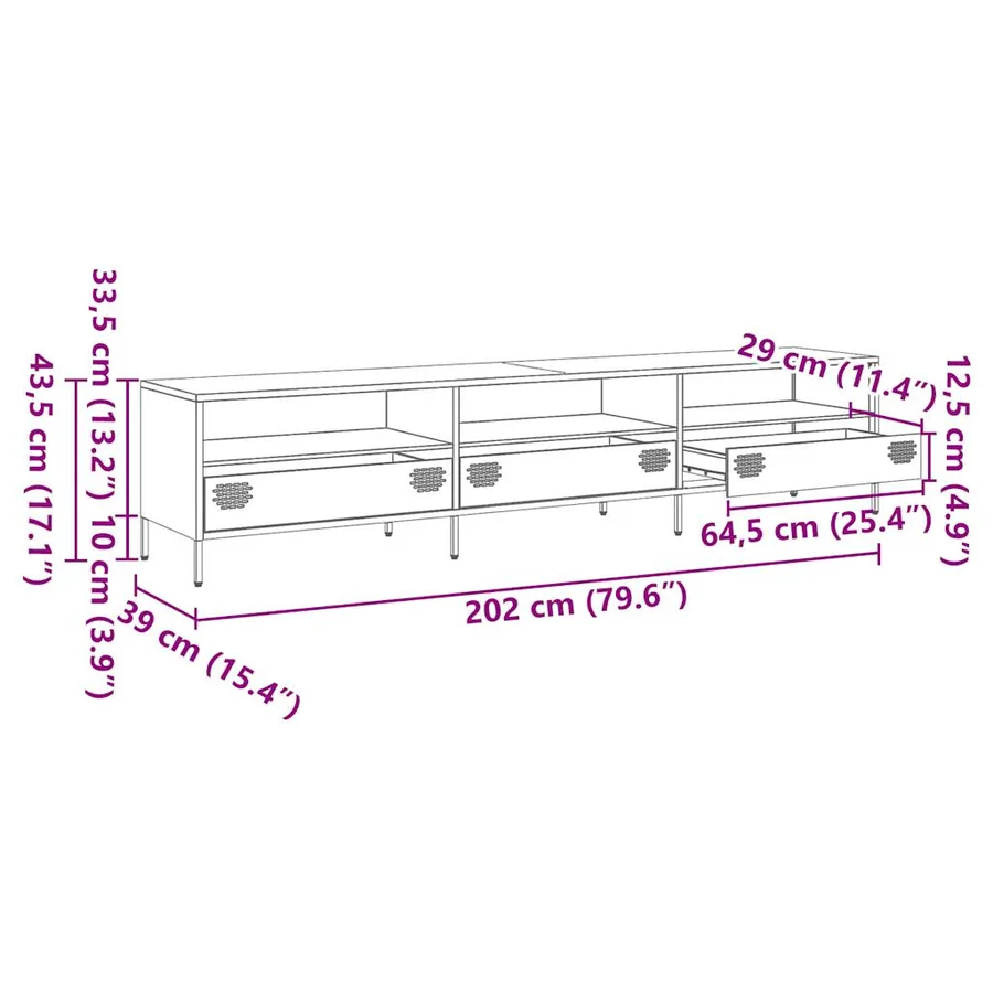 Meuble TV anthracite 202x39x43,5 cm acier laminé à froid - 13